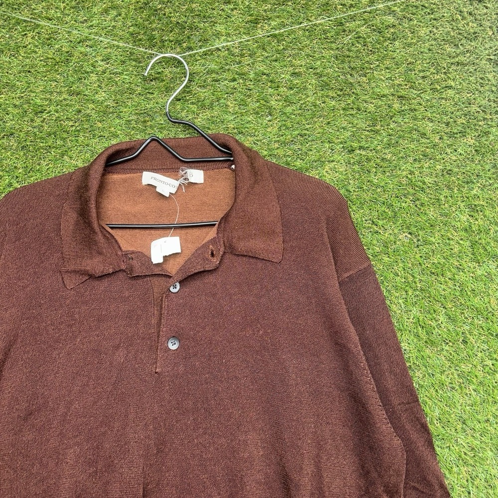 Pronto Uomo Sweater Mens Large Henley Brown Textured Rayon Cotton Made Italy - Picture 3 of 11